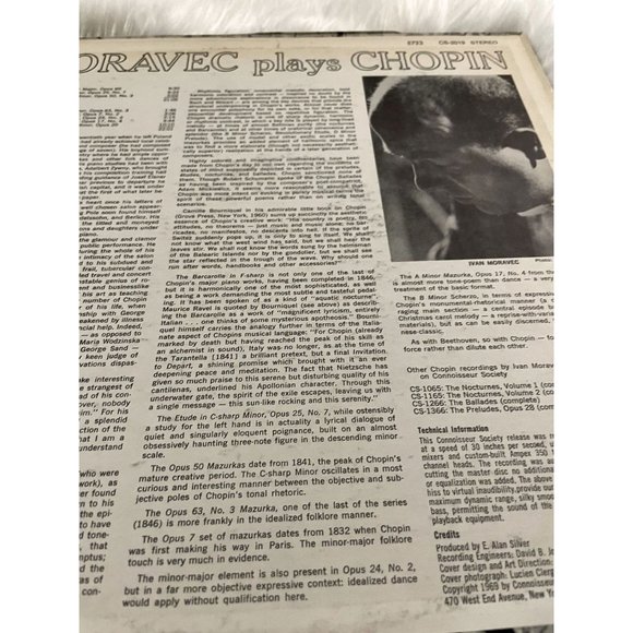 1970 Vinyl of Moravec Plays Chopin Classical Music 12" 33 RPM - Picture 7 of 9